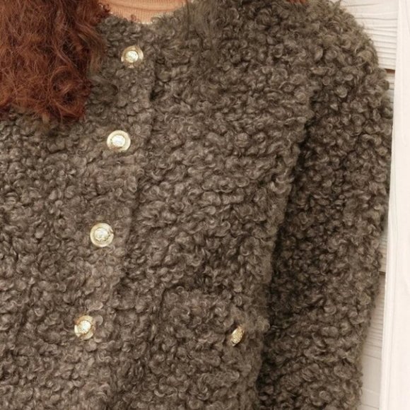 Brown Teddy faux fur Button Down with Pockets  Jacket Coat - Picture 4 of 7